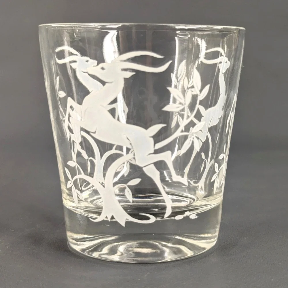 Vintage Frosted White Gazelle Rocks Glasses Set of 8 Mid Century Barware 3.25in